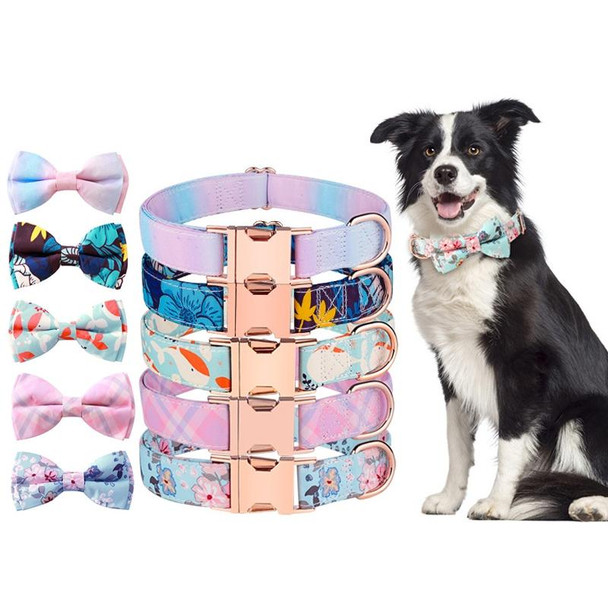 Rose Gold Buckle Pet Detachable Bow Collar, Size: M 2.0x33-50cm(Blue Bellland)