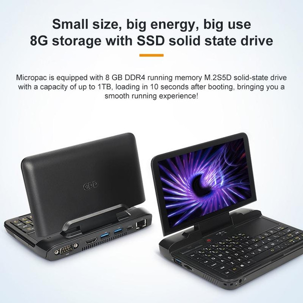 GPD MicroPC Mini Gaming Laptop, 6.0 inch, 8GB+256GB, Windows 10 Intel Celeron N4120 Quad Core, Support Dual Band WiFi & Bluetooth & TF Card, UK Plug(Black)