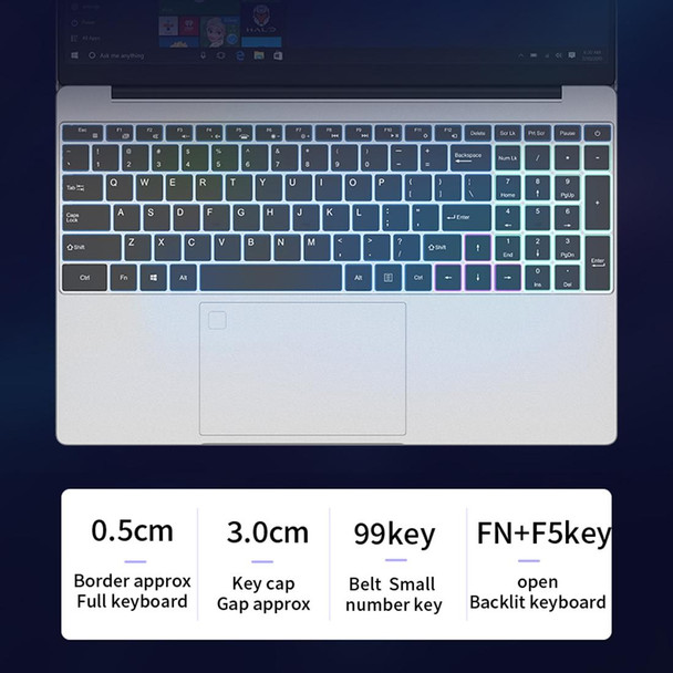 CENAVA F152 Notebook, 15.6 inch, 12GB+512GB, Fingerprint Unlock, Windows 10 Intel Celeron J4105 Quad Core 1.5-2.5GHz, Support TF Card & Bluetooth & WiFi & HDMI, US Plug(Silver)