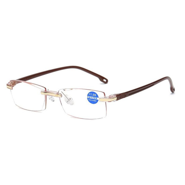 Rimless Anti Blue-ray Blue Film Lenses Presbyopic Glasses, +2.00D(Brown)