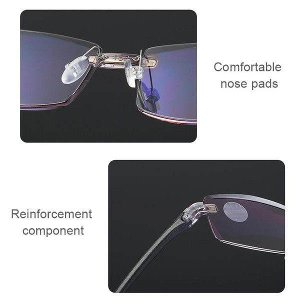 Rimless Anti Blue-ray Blue Film Lenses Presbyopic Glasses, +2.00D(Brown)