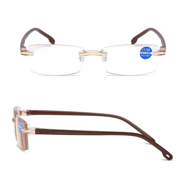 Rimless Anti Blue-ray Blue Film Lenses Presbyopic Glasses, +2.00D(Brown)