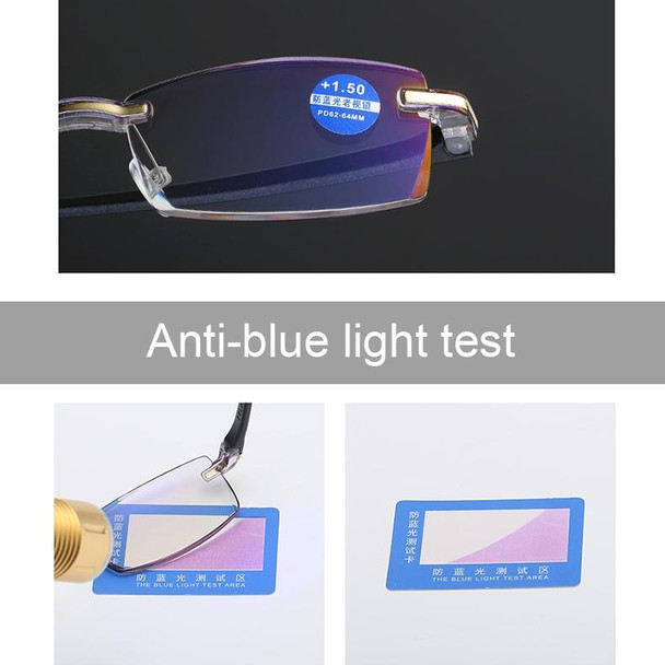 Rimless Anti Blue-ray Blue Film Lenses Presbyopic Glasses, +2.00D(Black)