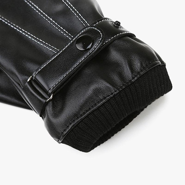 Winter Men PU Leather Touch Screen Plush Lining Warm Cycling Gloves, Size: Free Size(Black)
