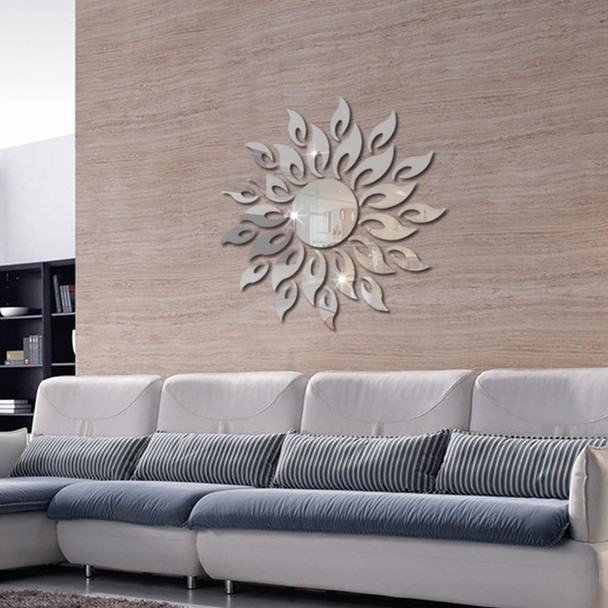 Sunflower Mirror Wall Sticker Bedroom Living Room Decoration Wall Stickers(Silver)