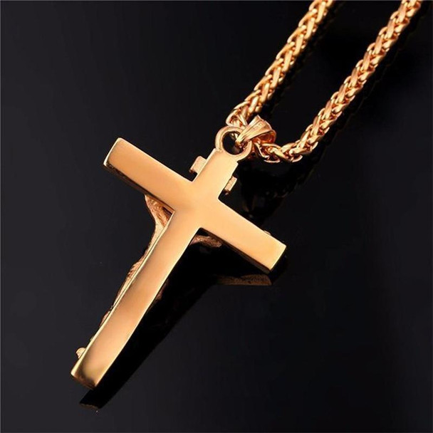 10 PCS Men Vintage Stainless Steel Cross Jesus Pendant Necklace(Cross chain-Gold)