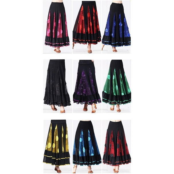 Sequin Flower Swing Modern Dance Skirt (Color:Purple Size:Free Size)