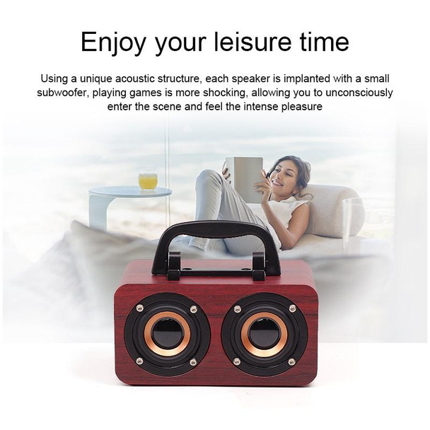 FT-4002 Wooden Wireless Bluetooth Portable Retro Subwoofer Speakers, Support TF card & USB MP3 Playback(Red Wood Grain)