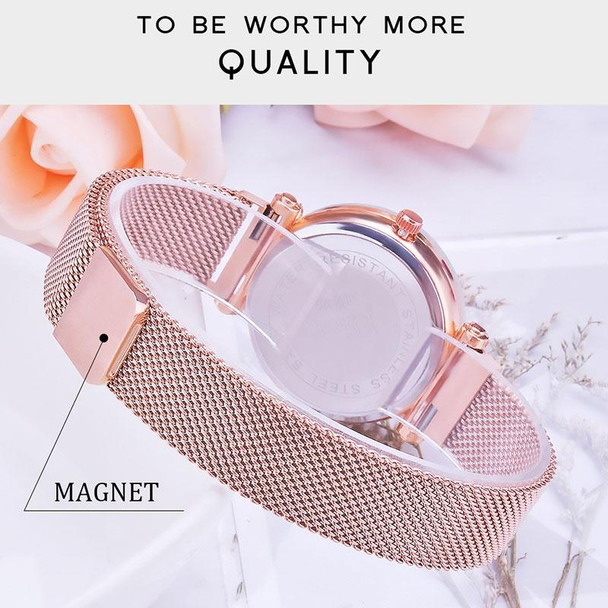 Luxury Mesh Ladies Clock Magnet Buckle Starry Diamond Geometric Quartz Wristwatch Women Watches(Blue)