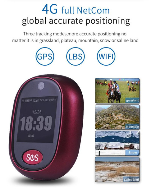 REACHFAR RF-V45-A Mini GPS Smart Tracker Pendant, Support SOS / Camera / Health Management / 4G LTE(Wine Red)
