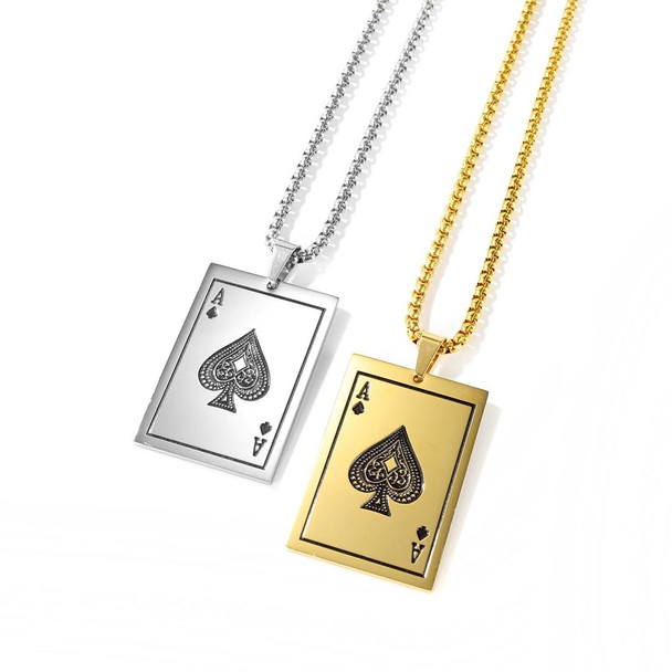 OPK 1670 All-match Titanium Steel Spade A Playing Card Pendant Personality Men Necklace, Color:Gold Pendant+Chain