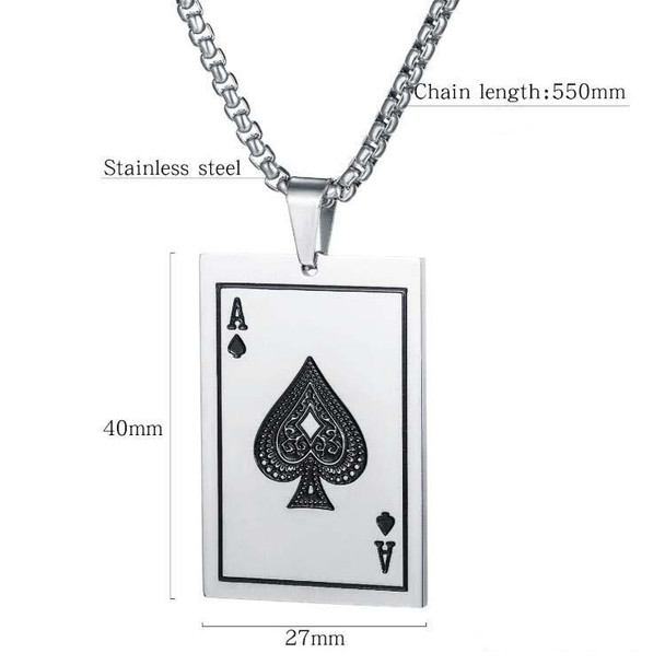 OPK 1670 All-match Titanium Steel Spade A Playing Card Pendant Personality Men Necklace, Color:Gold Pendant+Chain