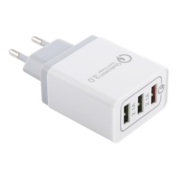 AR-QC-03 2.1A 3 USB Ports Quick Charger Travel Charger, EU Plug (Grey)