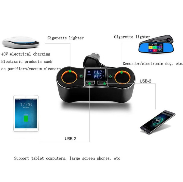 ZNB02 Car Charger Dual USB Car Cigarette Lighter(Orange Light)