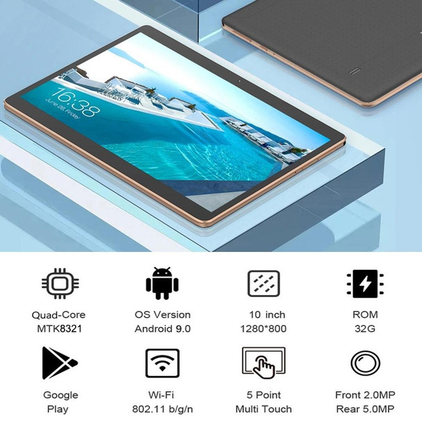 BDF K107 3G Phone Call Tablet PC, 10 inch, 2GB+32GB, Android 9.0, MTK8321 Octa Core, Support Dual SIM & Bluetooth & WiFi & GPS, EU Plug(Black)