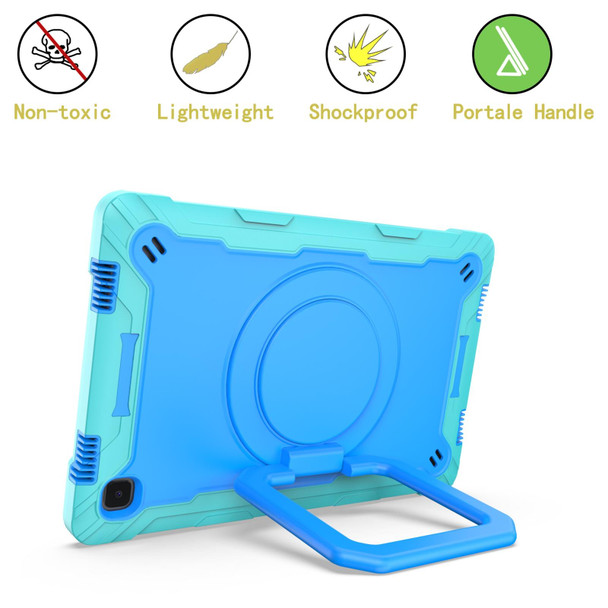 Samsung Galaxy Tab A7 10.4 (2020) T500 / T505 Contrast Color Shockproof Robot Silicone + PC Case with Wristband Holder(Mint Green + Blue)