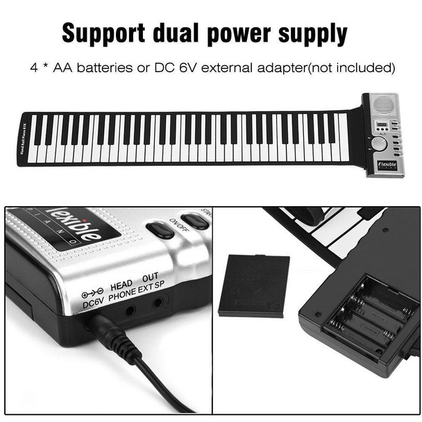 61 Keys Portable Flexible Roll Up Electronic Soft Keyboard Piano with Speakers