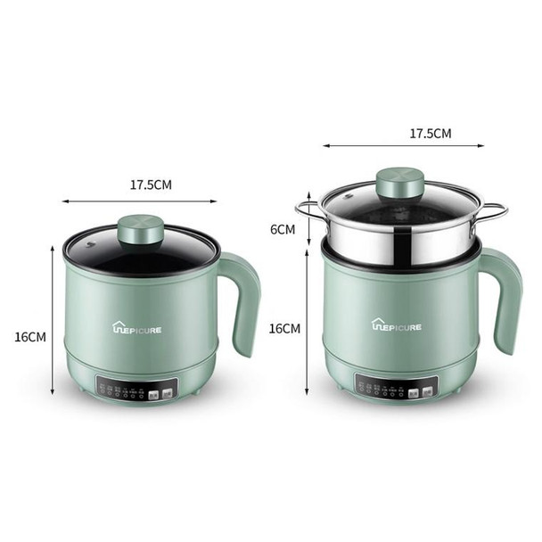 Multi-Function Electric-Cooker Mini Dormitory Student Cooking Rice Stir Frying Non-Stick Pot, 110V US Plug, Colour: Green Smart with Steam Grid(1.7L)