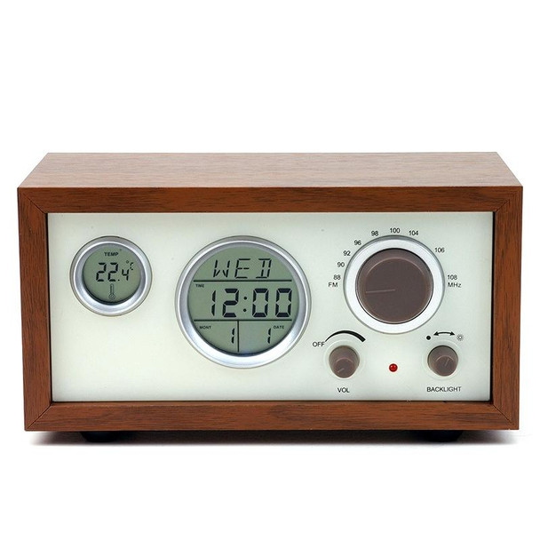 SY-601 Home Multifunctional Retro Wooden Radio Electronic Thermometer Alarm Clock(Wood Color)