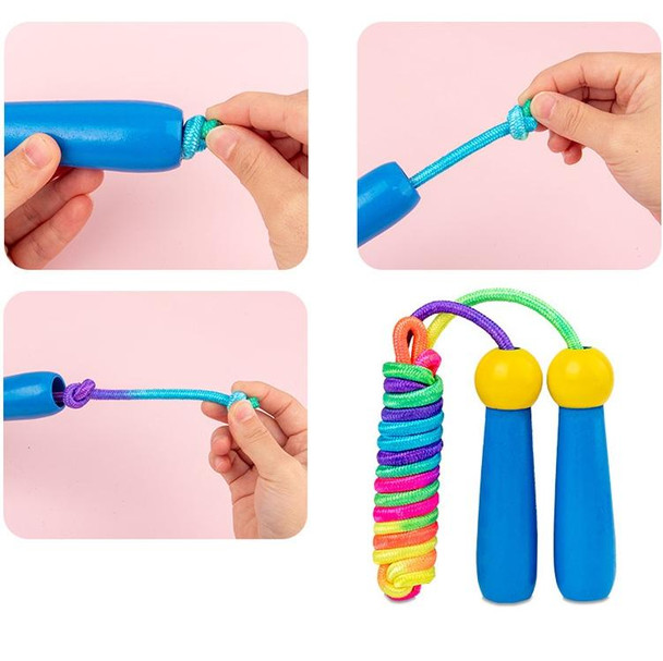 2 PCS 2.4m Wooden Children Colorful Skipping Rope Outdoor Sports Students Exam Adjustable Skipping Rope(PVC Rope Blue)