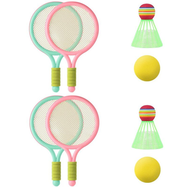 2 Pairs Children Badminton Tennis Racket Outdoor Sports With Two Balls(Pink Green)