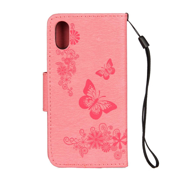 iPhone X / XS Pressed Flowers Butterfly Pattern Horizontal Flip Leather Case with Holder & Card Slots & Wallet & Lanyard(Pink)