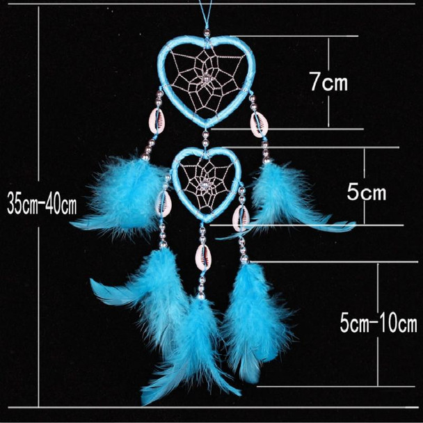 2 PCS Dreamcatcher Pendant Up And Down Double Ring Peach Heart Dream Catcher(Lake Blue )