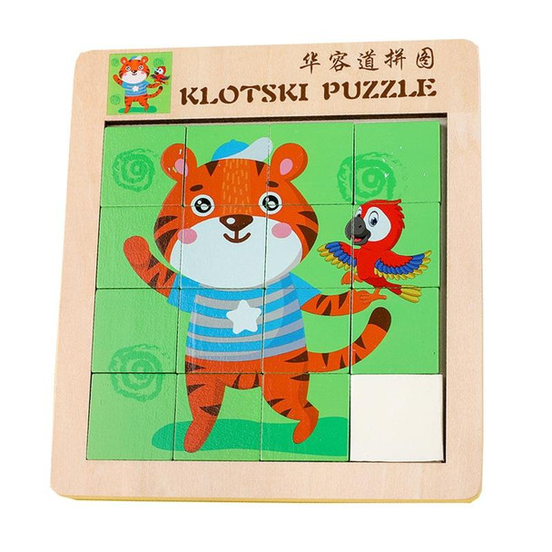 2 PCS Cartoon Animal Double-Sided Klotski Puzzle Children Wooden Toy Early Education Jigsaw Puzzle(Tiger)