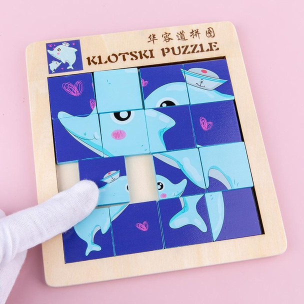 2 PCS Cartoon Animal Double-Sided Klotski Puzzle Children Wooden Toy Early Education Jigsaw Puzzle(Dinosaur)