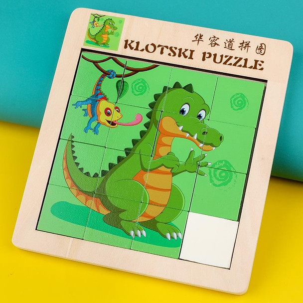2 PCS Cartoon Animal Double-Sided Klotski Puzzle Children Wooden Toy Early Education Jigsaw Puzzle(Dinosaur)