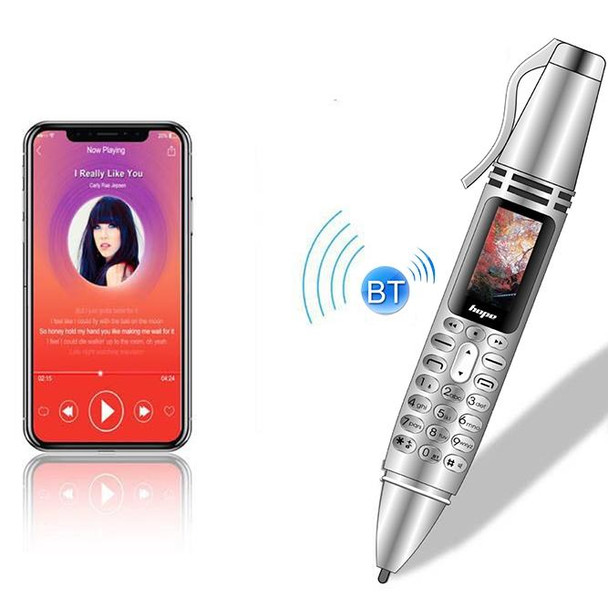 AK007 Mobile Phone, Multifunctional Remote Noise Reduction Back-clip Recording Pen with 0.96 inch Color Screen, Dual SIM Dual Standby, Support Bluetooth, GSM, LED Light, Handwriting (Silver)