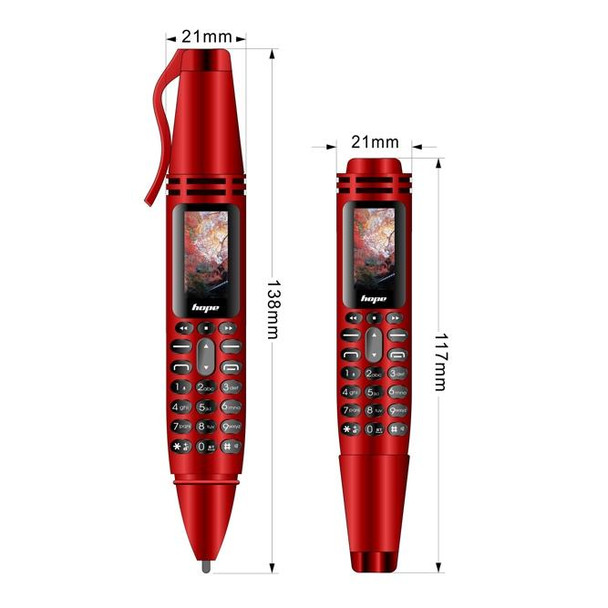 AK007 Mobile Phone, Multifunctional Remote Noise Reduction Back-clip Recording Pen with 0.96 inch Color Screen, Dual SIM Dual Standby, Support Bluetooth, GSM, LED Light, Handwriting (Red)