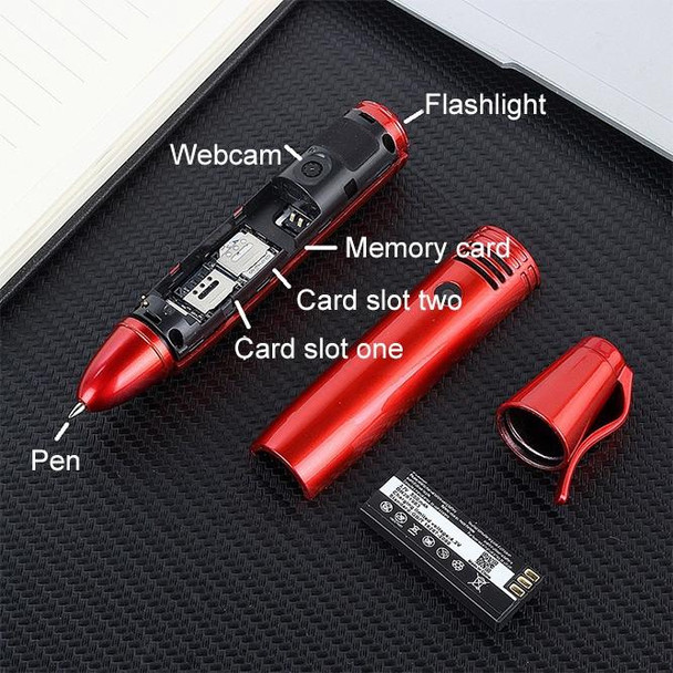 AK007 Mobile Phone, Multifunctional Remote Noise Reduction Back-clip Recording Pen with 0.96 inch Color Screen, Dual SIM Dual Standby, Support Bluetooth, GSM, LED Light, Handwriting (Red)