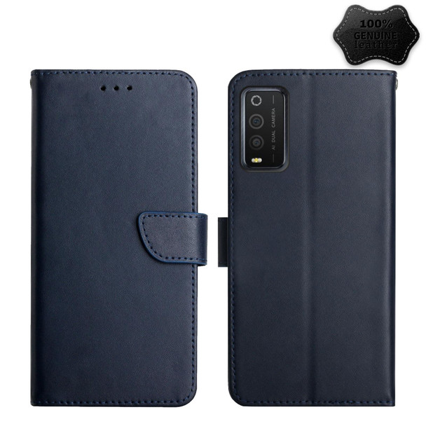 TCL 205 Genuine Leather Fingerprint-proof Flip Phone Case(Blue)