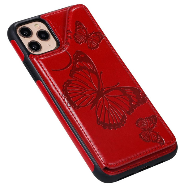 iPhone 11 Pro Max Butterfly Embossing Pattern Shockproof Protective Case with Holder & Card Slots & Photo Frame(Red)