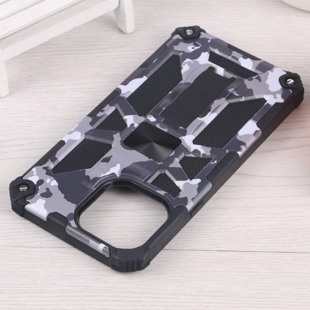 Camouflage Armor Kickstand TPU + PC Magnetic Phone Case - iPhone 13 Pro (Grey)