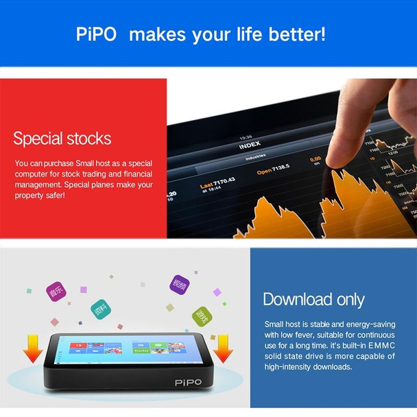PiPo X2s All-in-One Mini PC, 8 inch, 2GB+64GB, Windows 10 Intel Atom Z3735F up to 1.83GHz, Support WiFi & Bluetooth & TF Card & HDMI & RJ45(Black)