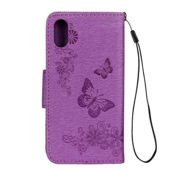 iPhone X / XS Pressed Flowers Butterfly Pattern Horizontal Flip Leather Case with Holder & Card Slots & Wallet & Lanyard(Purple)