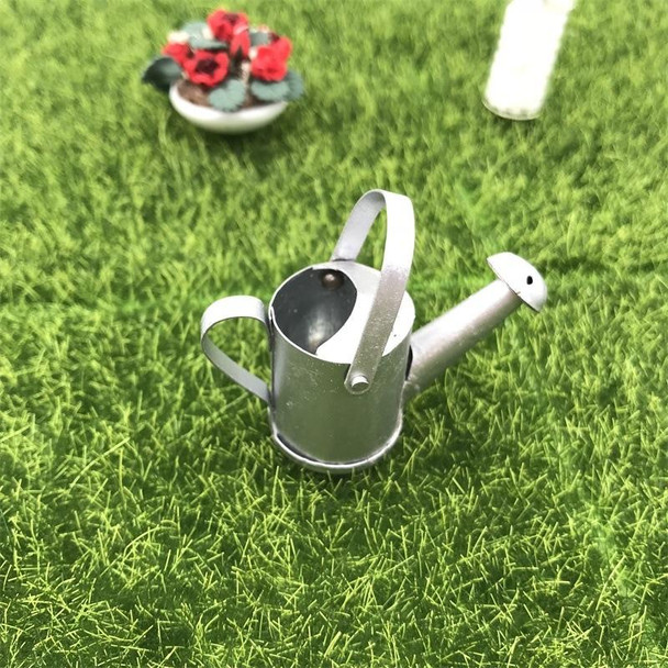 1:12 Mini House Toy Garden Accessory Simulation Iron Watering Can(Silver )