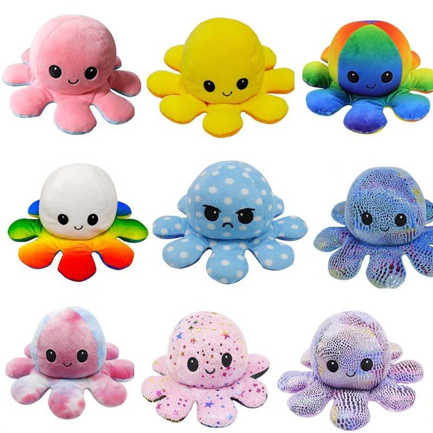 2 PCS Flipped Octopus Doll Double-Sided Flipping Doll Plush Toy(Yellow+Blue)