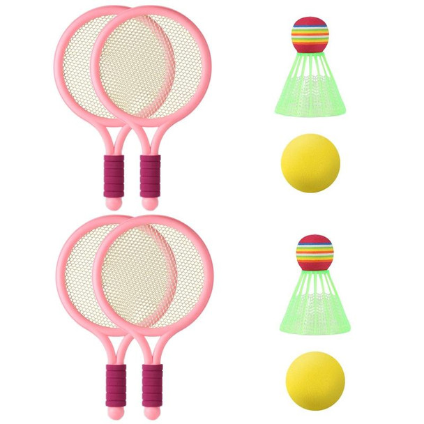 2 Pairs Children Badminton Tennis Racket Outdoor Sports With Two Balls(Pink)