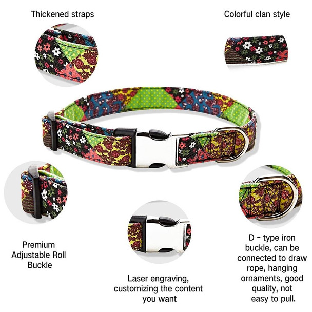 Ethnic Bohemian Floral Half Metal Buckle Dog Collar, Size: L 2.5x60cm(Colorful Little Floral)