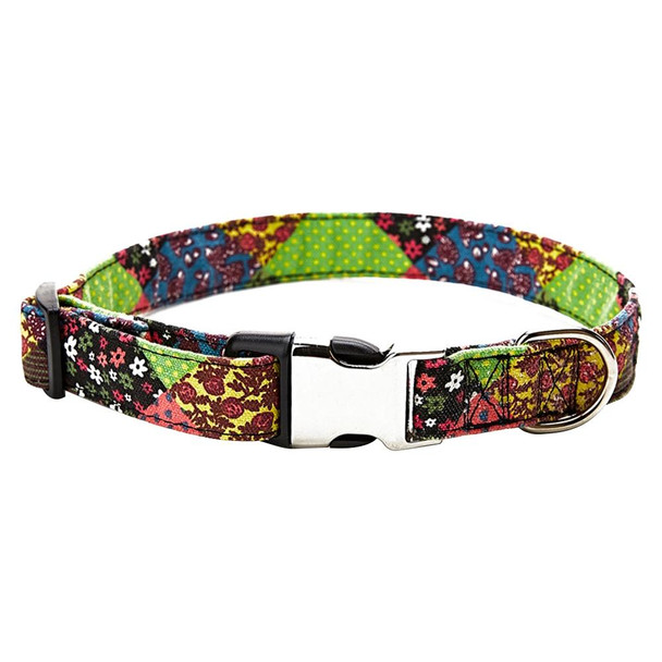 Ethnic Bohemian Floral Half Metal Buckle Dog Collar, Size: XL 2.5x70cm(Colorful Little Floral)