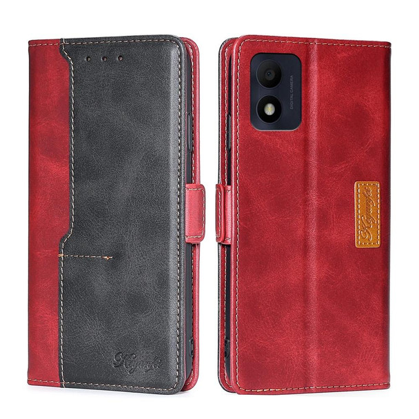 Alcatel 1B 2022 Contrast Color Side Buckle Leatherette Phone Case(Red + Black)