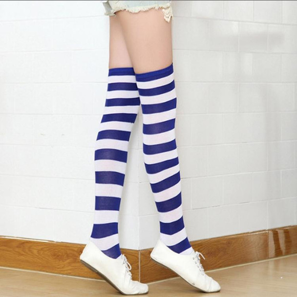 Children Color Striped Stockings Japanese Thigh Socks, Size:One Size(Navy Blue and White Wide Strip)