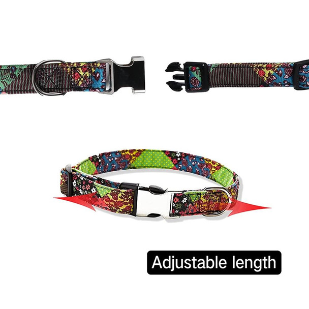 Ethnic Bohemian Floral Half Metal Buckle Dog Collar, Size: M 2.0x50cm(Colorful Little Floral)