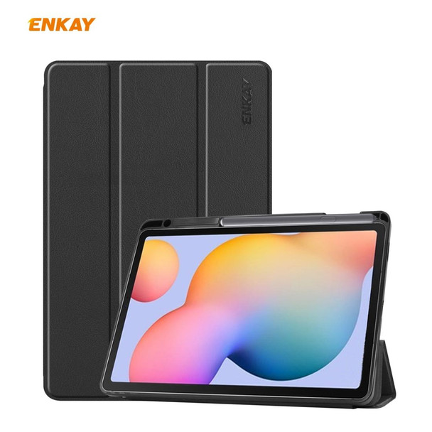 Samsung Galaxy Tab S6 Lite P610 / P615 / Tab S6 Lite 2022 / P613 / P619 ENKAY Leather Smart Tablet Case with Pen Slot(Black)