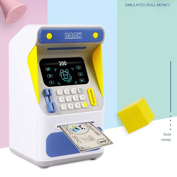Simulation Face Recognition ATM Cash Deposit Box Simulation Password Automatic Rolling Money Safe Deposit Box, Colour: Blue (Battery Version)