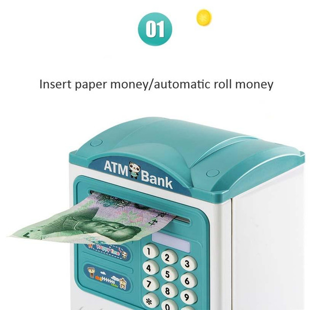 Simulation Password Fingerprint Sensor Unlocking Money Box Automatic Roll Money Safe ATM Piggy Bank(Pink)