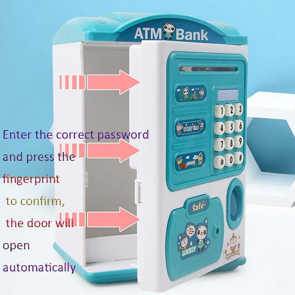 Simulation Password Fingerprint Sensor Unlocking Money Box Automatic Roll Money Safe ATM Piggy Bank(Pink)